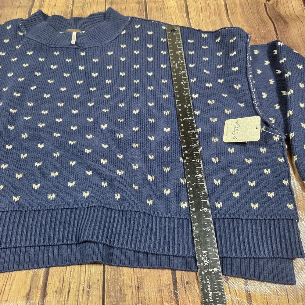 Free People Easy Street Patterned Crop Sweater Womens M Navy Oversized Cozy